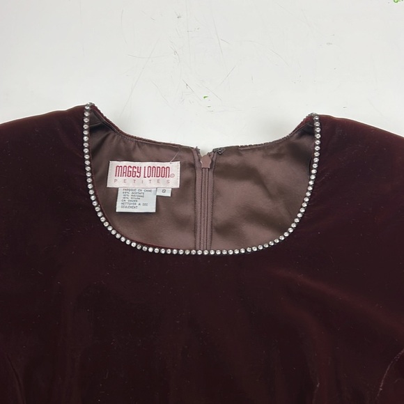 Vintage Maggy London Petite Velvet Fitted Dress with Rhinestones - Picture 2 of 8